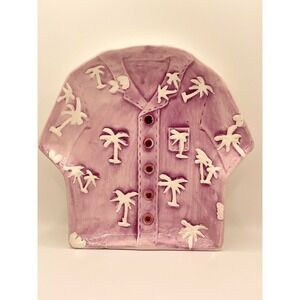 Ceramic Hawaiian Shirt Trinket Dish Lavender Purple Palm Tree Decorative Plate